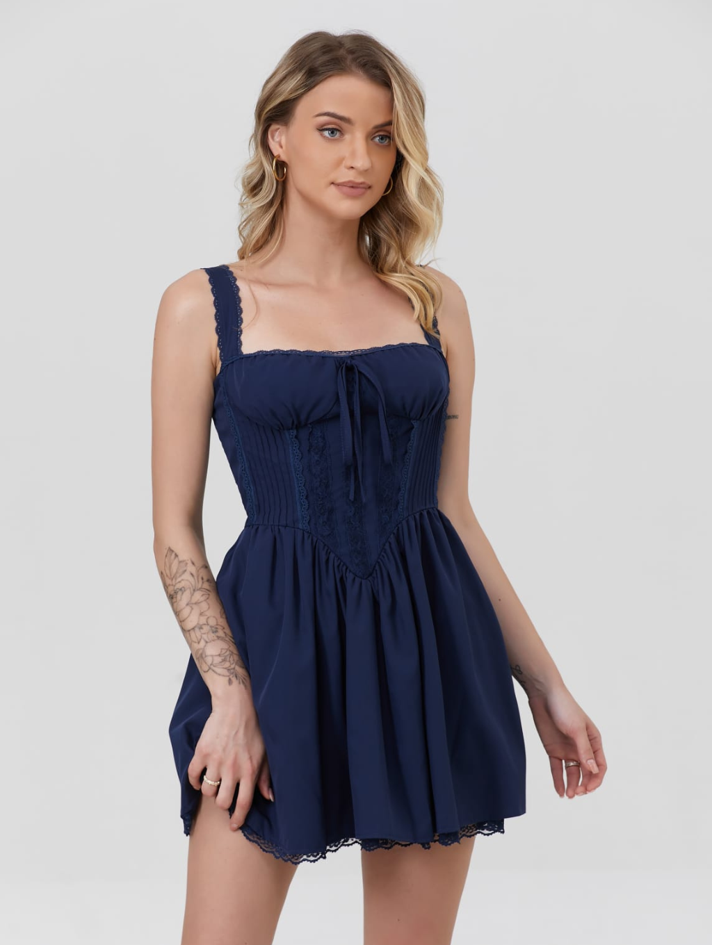 Isabella Milkmaid Corset Dress, Navy / L Isabella Milkmaid Corset Dress, Navy / L