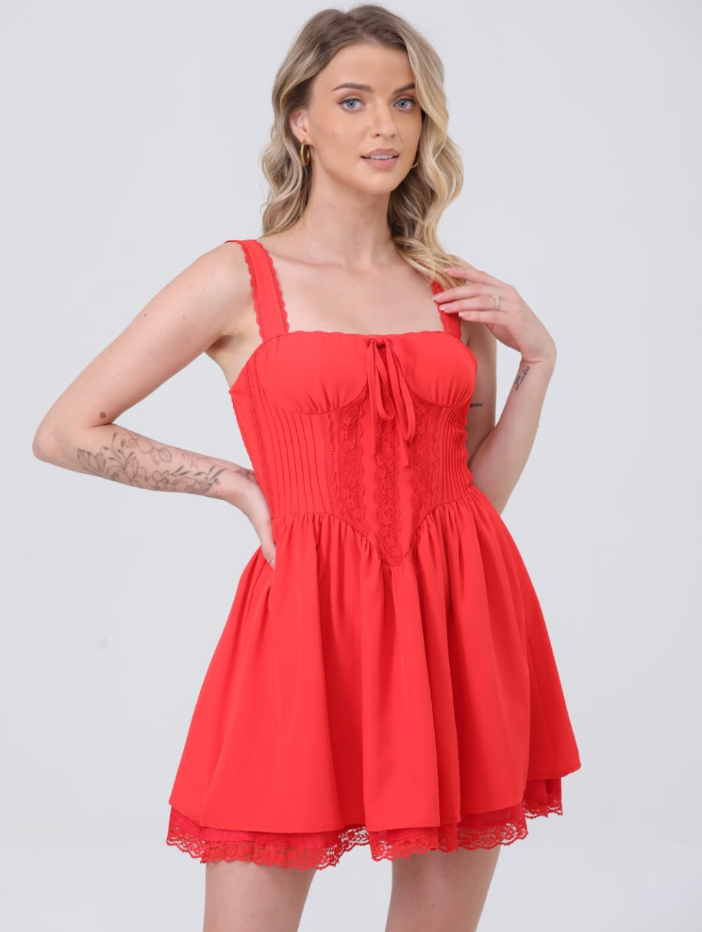 Isabella Milkmaid Corset Dress, Cherry / M Isabella Milkmaid Corset Dress, Cherry / M