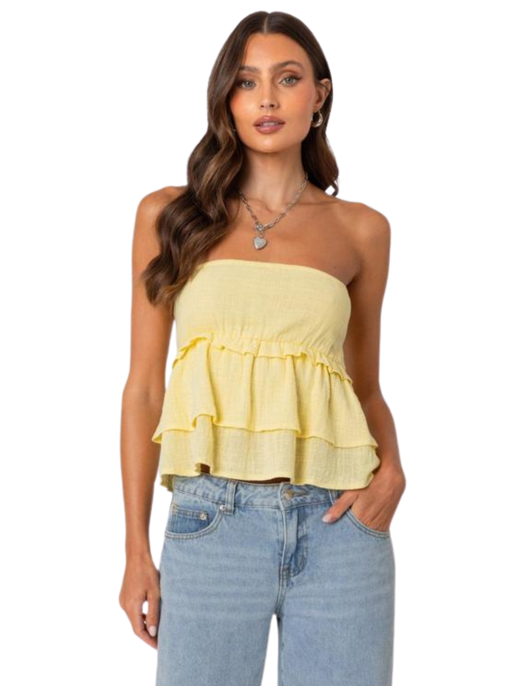 Sunset Linen Strapless Peplum Top