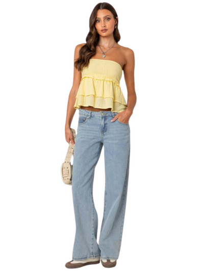 Sunset Linen Strapless Peplum Top