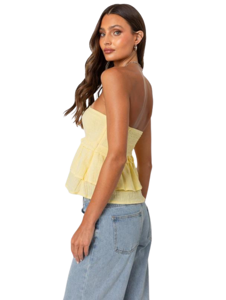 Sunset Linen Strapless Peplum Top