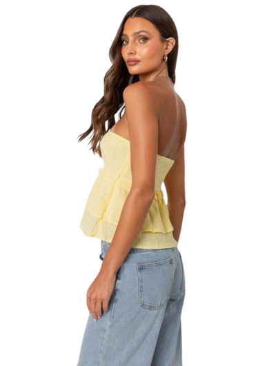 Sunset Linen Strapless Peplum Top