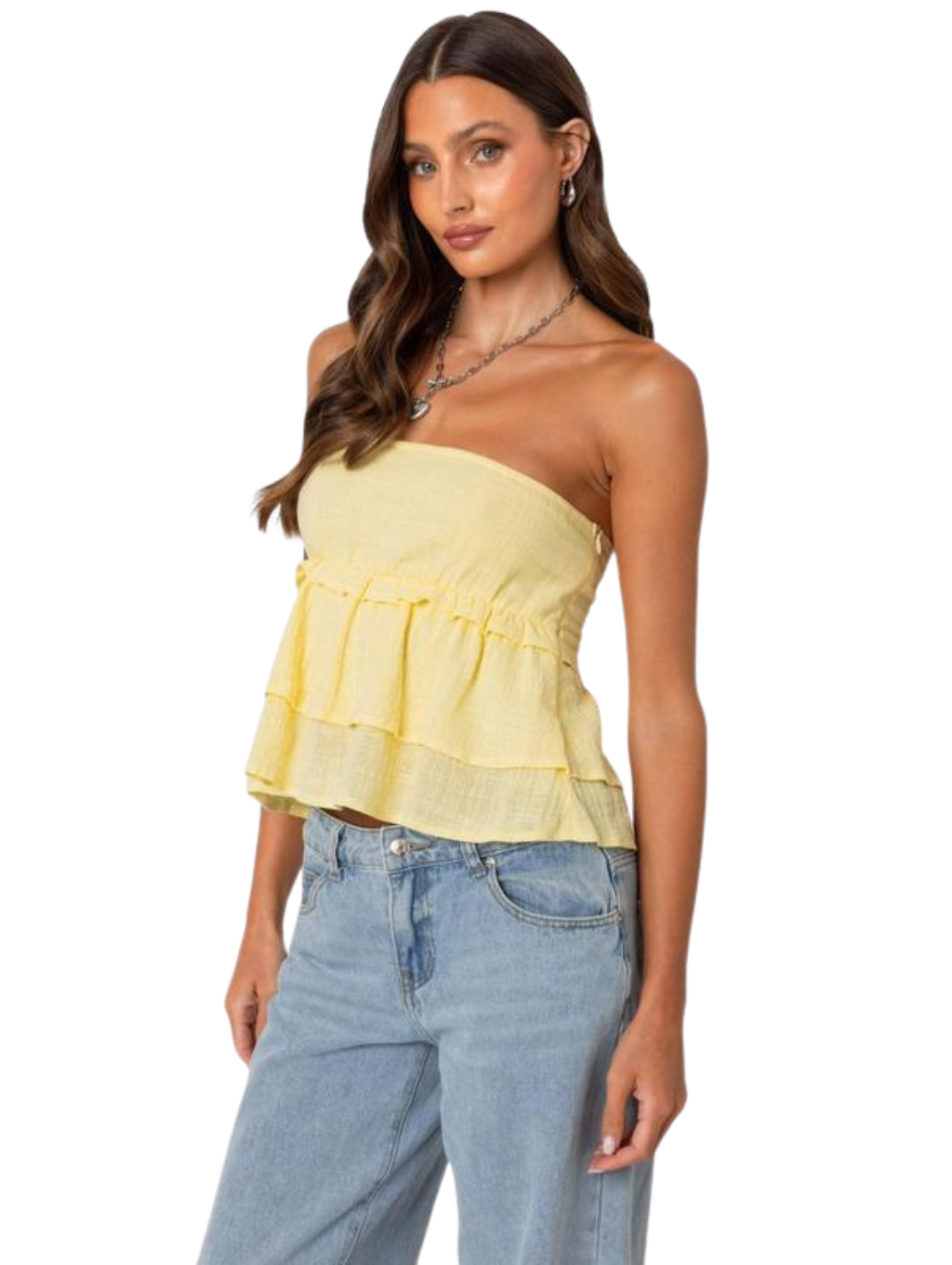 Sunset Linen Strapless Peplum Top