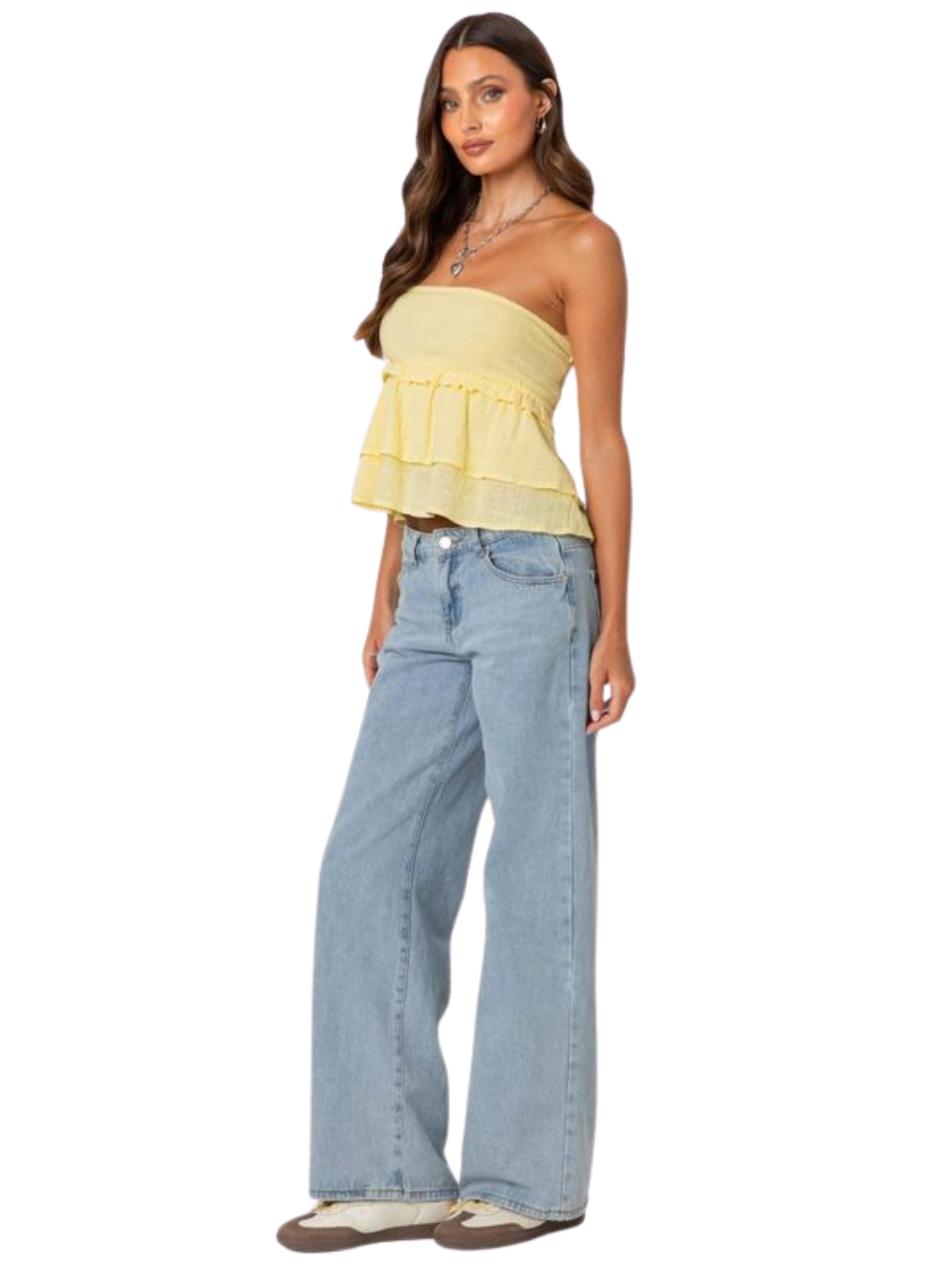 Sunset Linen Strapless Peplum Top