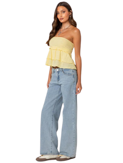 Sunset Linen Strapless Peplum Top