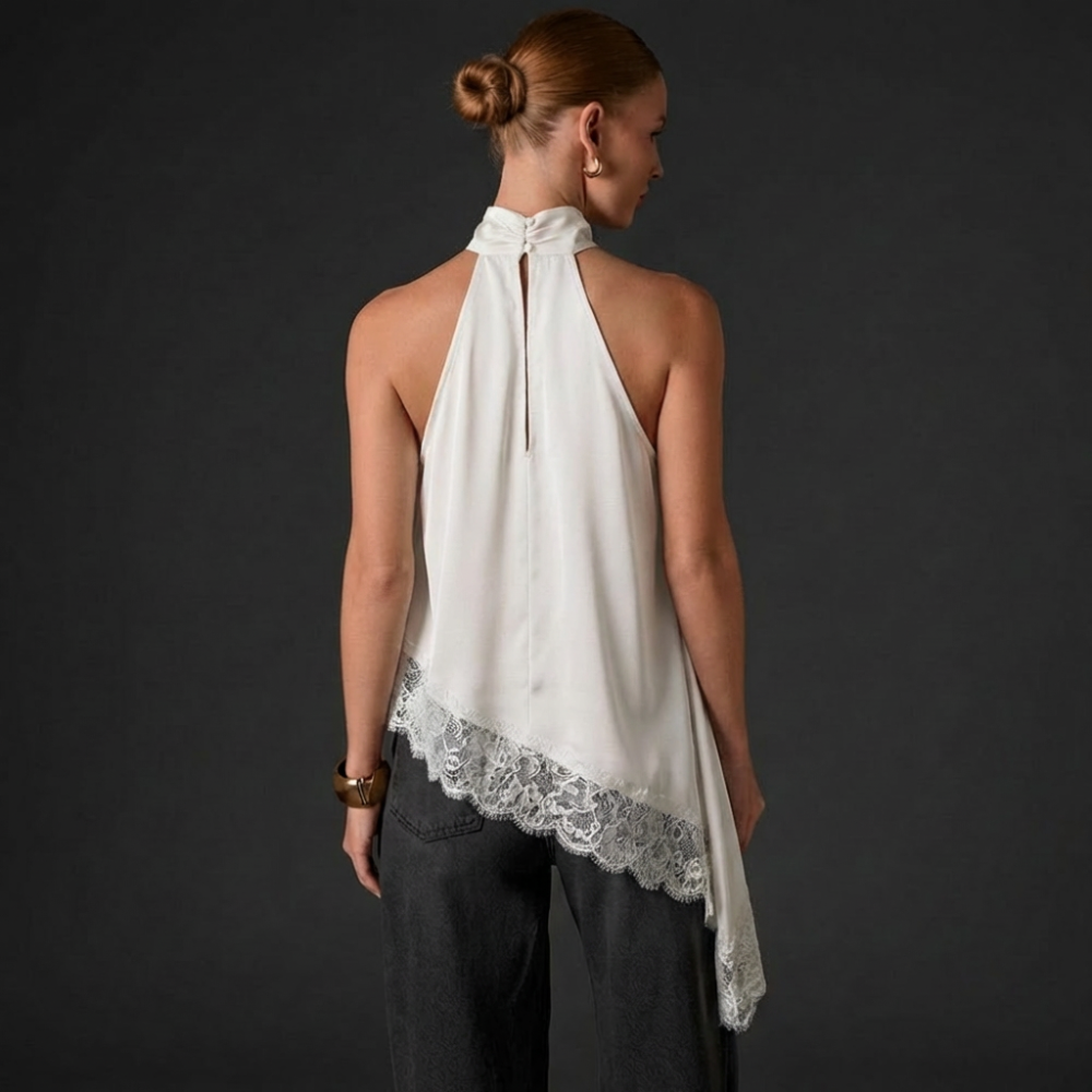 Francia Halter Lace-Hem Top