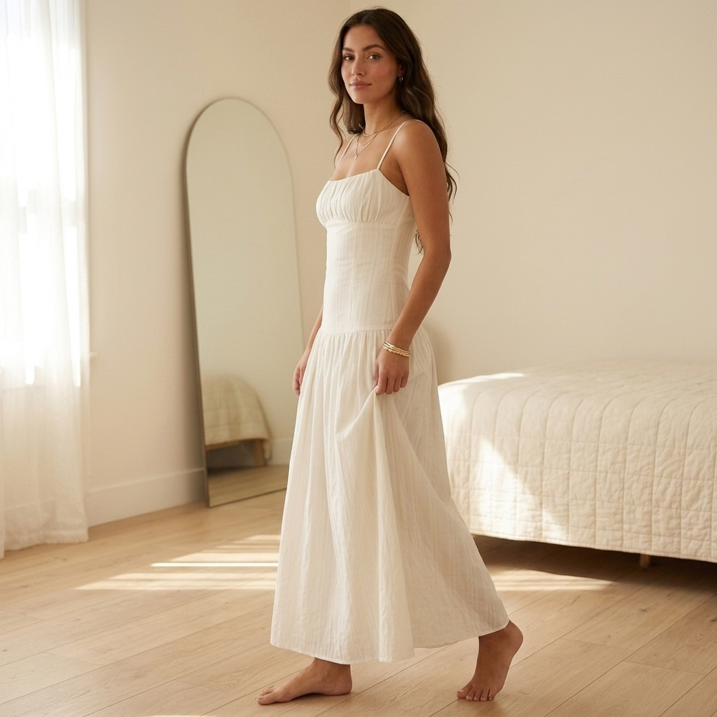 Ava Linen Cotton Drop Waist Bustier Sundress