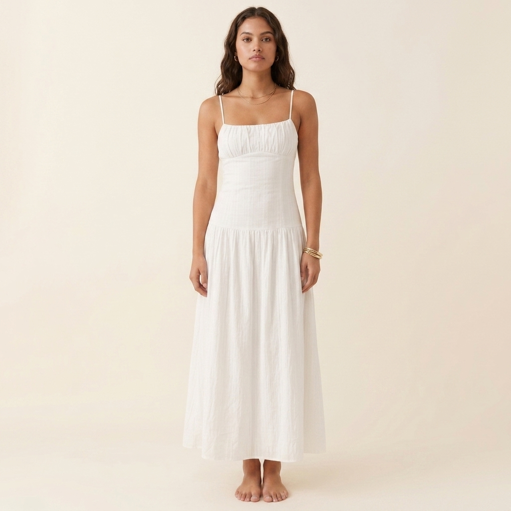 Ava Linen Cotton Drop Waist Bustier Sundress