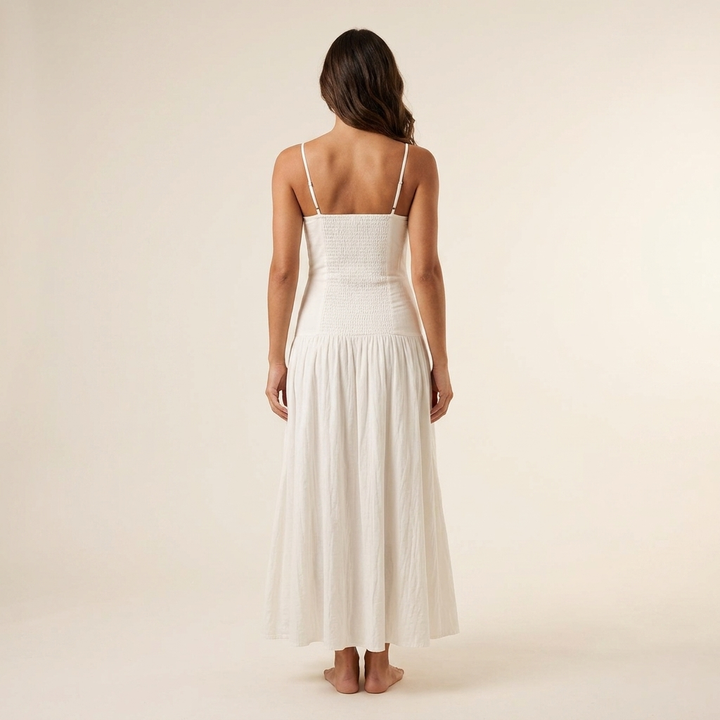 Ava Linen Cotton Drop Waist Bustier Sundress