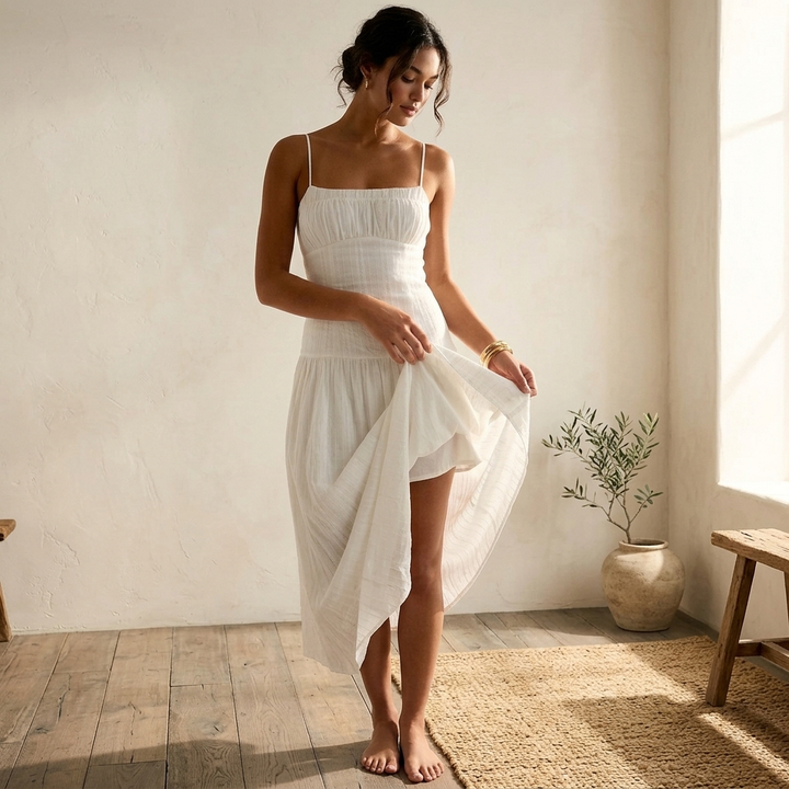 Ava Linen Cotton Drop Waist Bustier Sundress