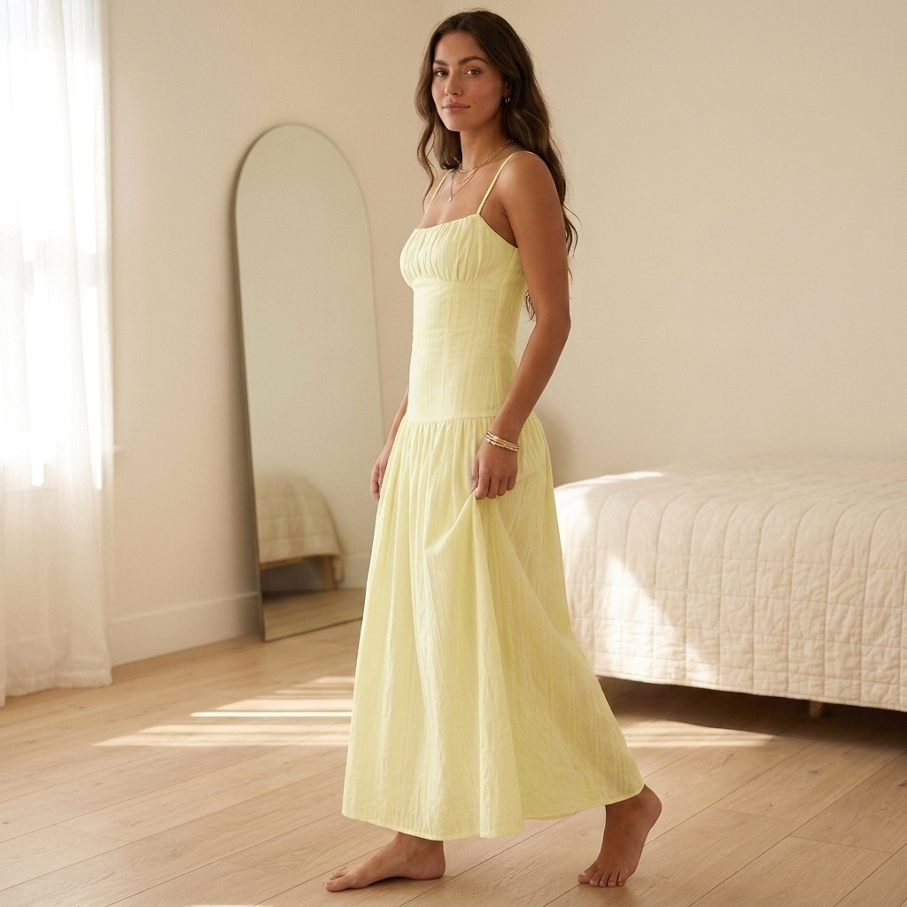 Ava Linen Cotton Drop Waist Bustier Sundress