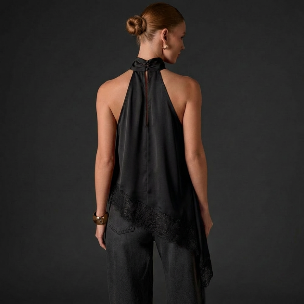 Francia Halter Lace-Hem Top