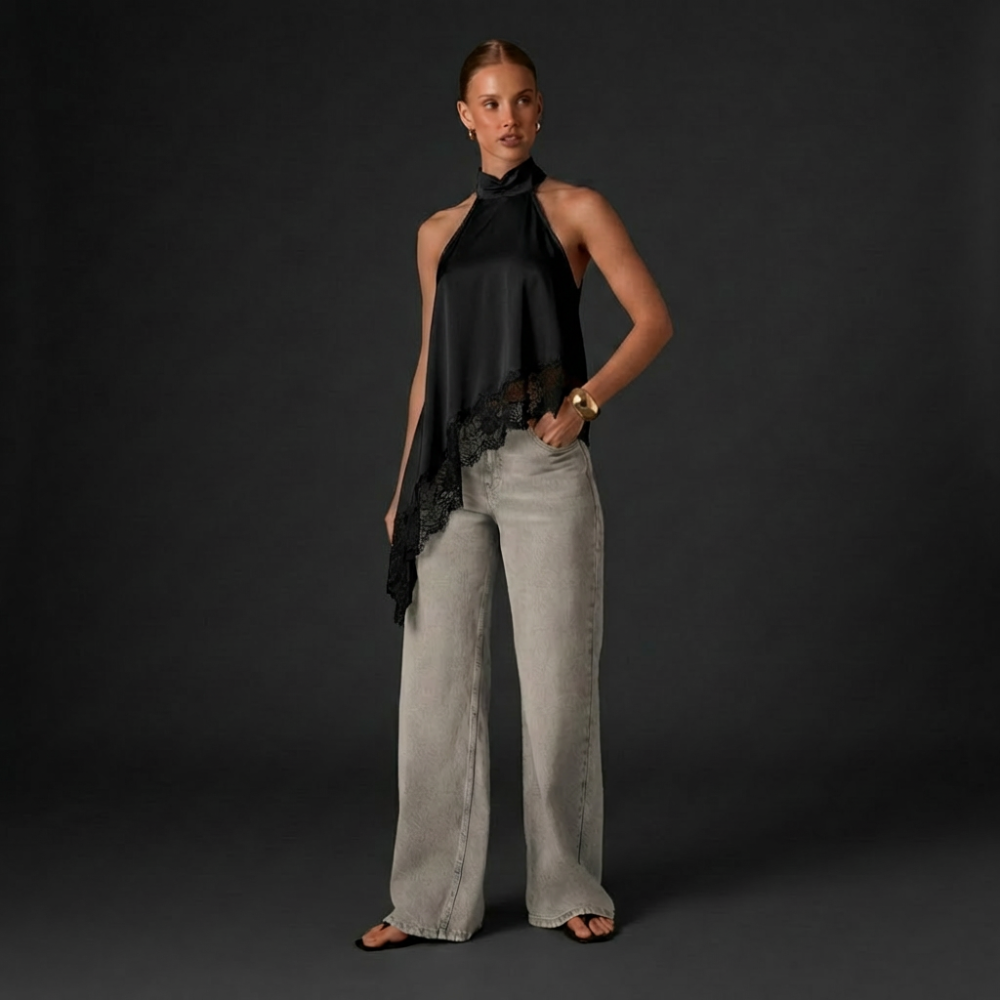 Francia Halter Lace-Hem Top