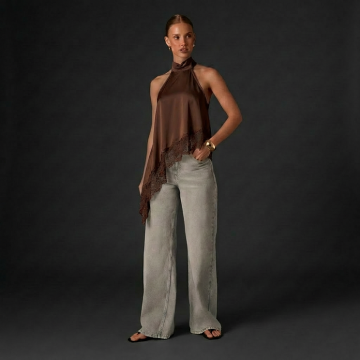 Francia Halter Lace-Hem Top