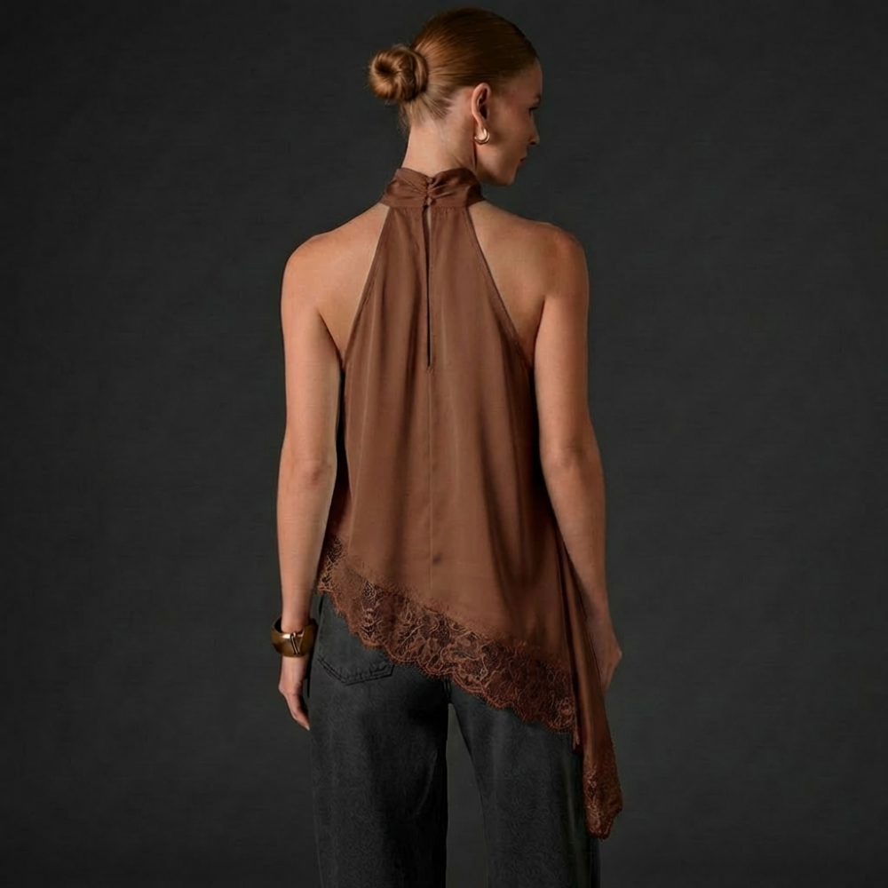 Francia Halter Lace-Hem Top