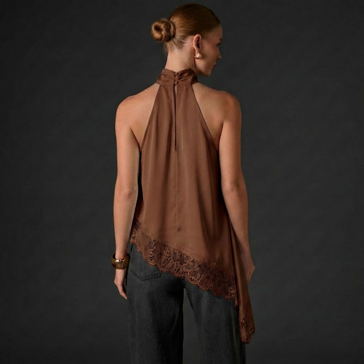 Francia Halter Lace-Hem Top