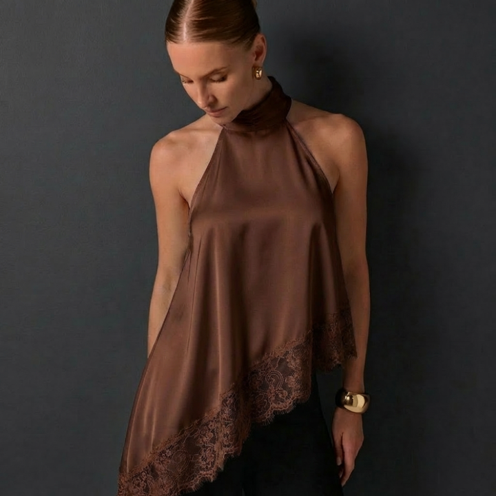 Francia Halter Lace-Hem Top