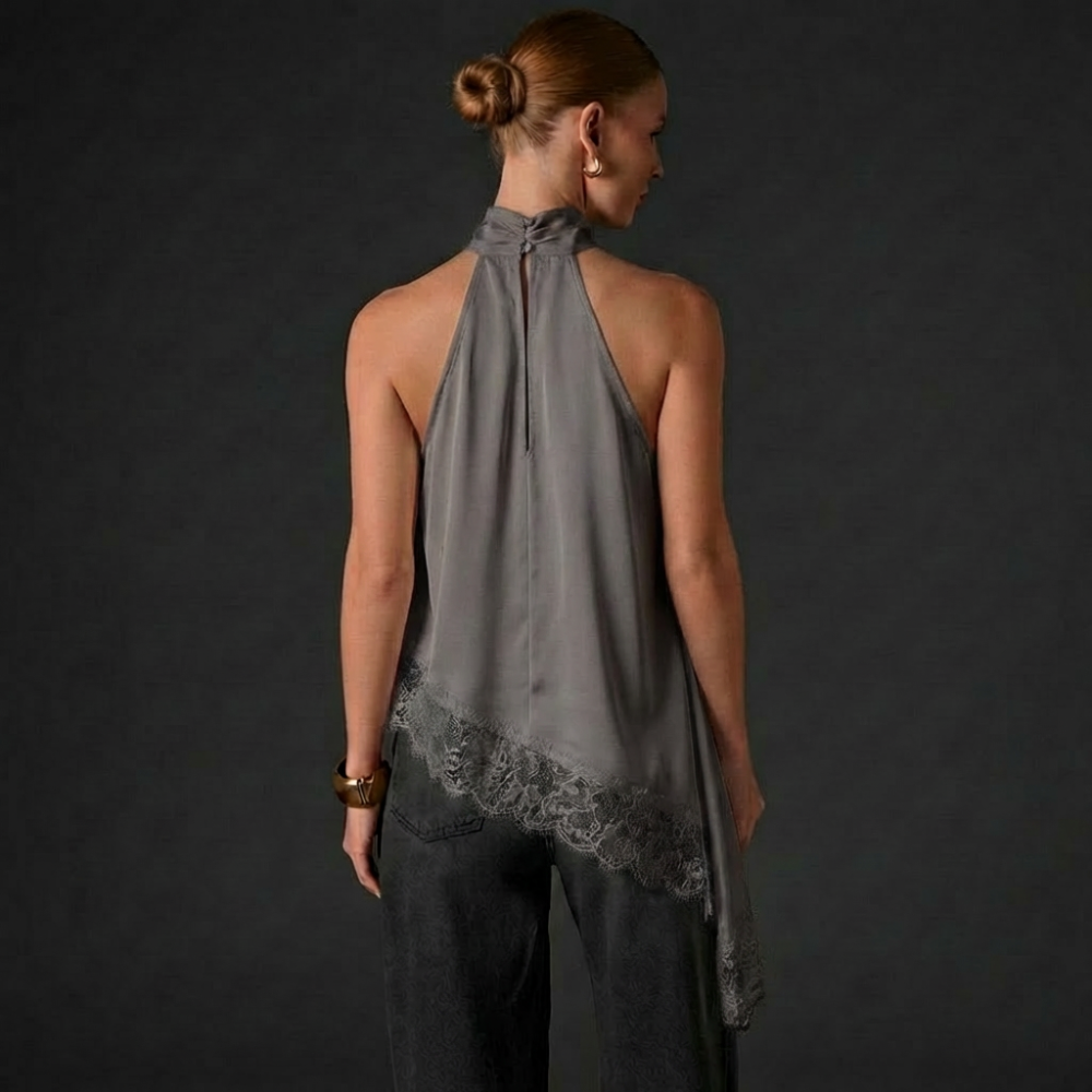 Francia Halter Lace-Hem Top