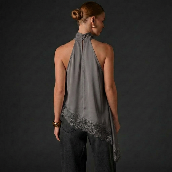 Francia Halter Lace-Hem Top
