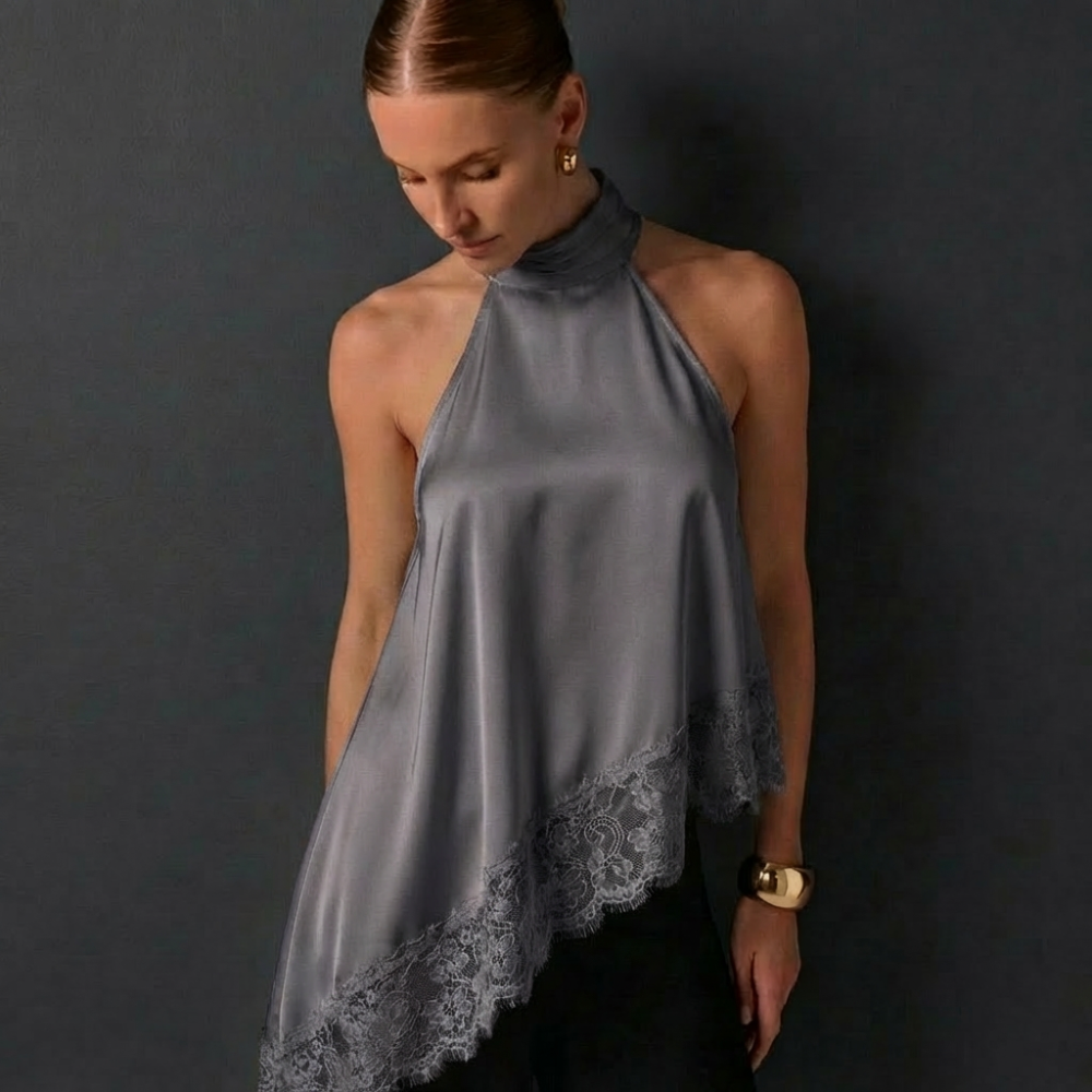 Francia Halter Lace-Hem Top