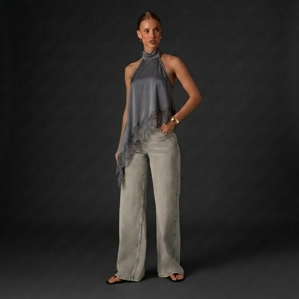 Francia Halter Lace-Hem Top