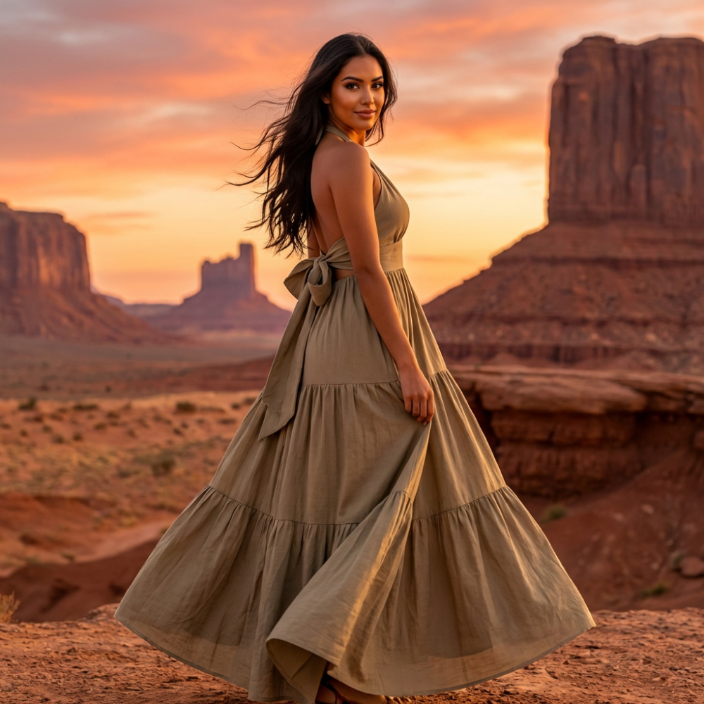 Veronica Halter Bow Tie Back Maxi Dress