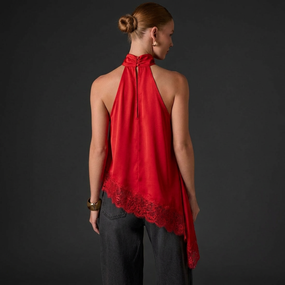 Francia Halter Lace-Hem Top