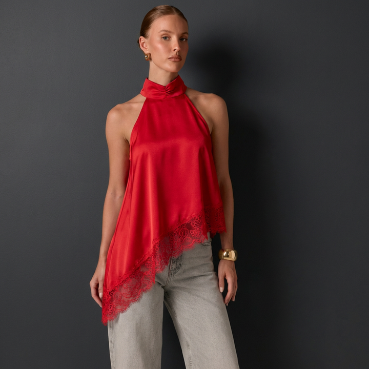 Francia Halter Lace-Hem Top