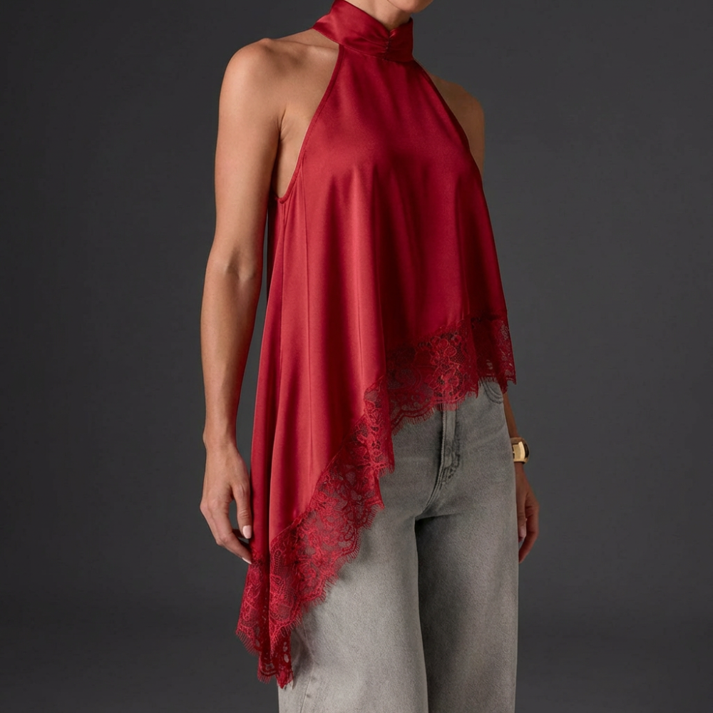 Francia Halter Lace-Hem Top