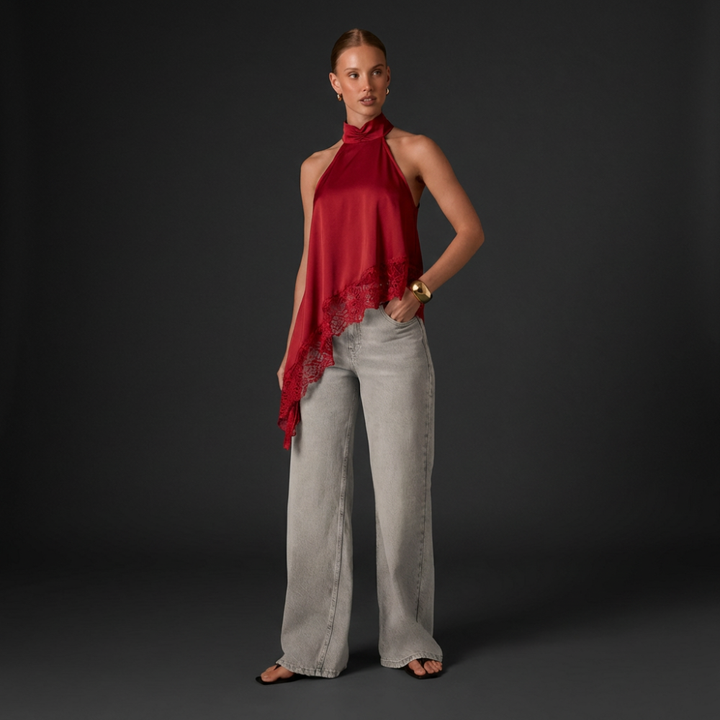 Francia Halter Lace-Hem Top