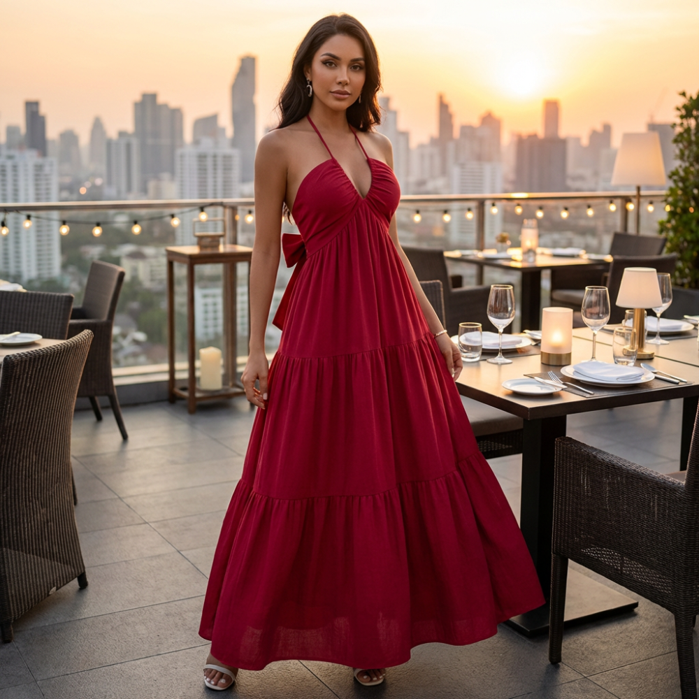 halter bow dress Halter Crystal Bow Detail Maxi Dress Black