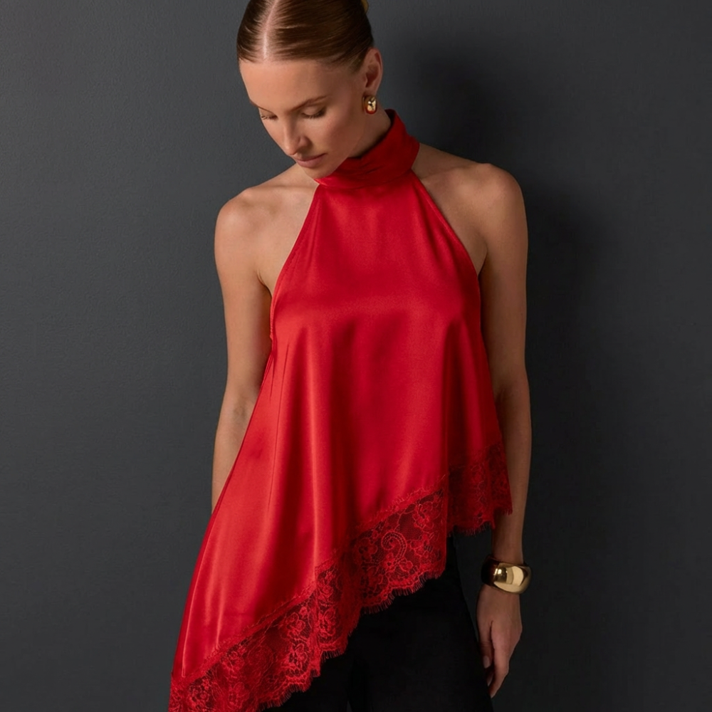 Francia Halter Lace-Hem Top