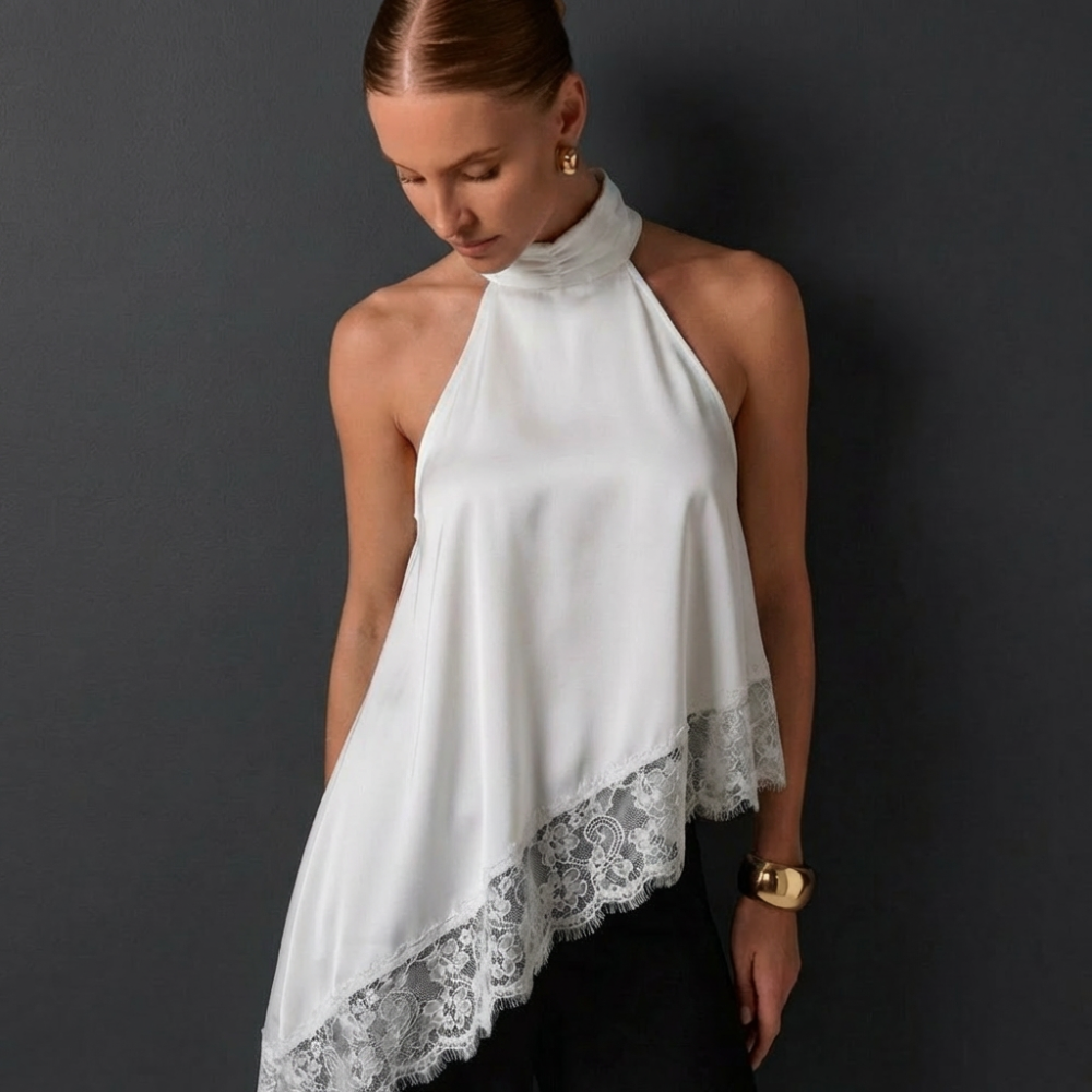 Francia Halter Lace-Hem Top