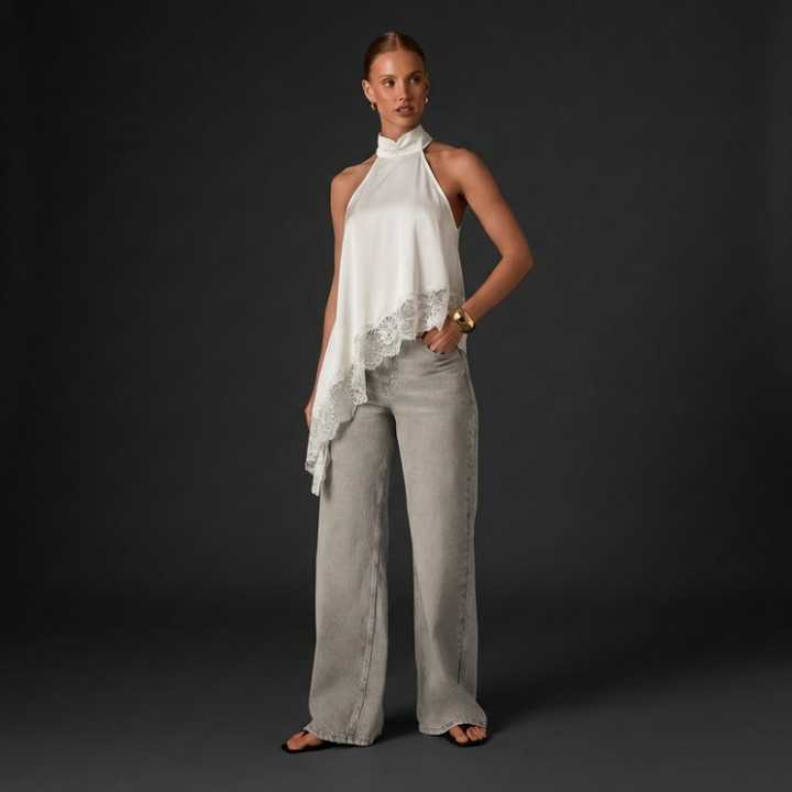 Francia Halter Lace-Hem Top