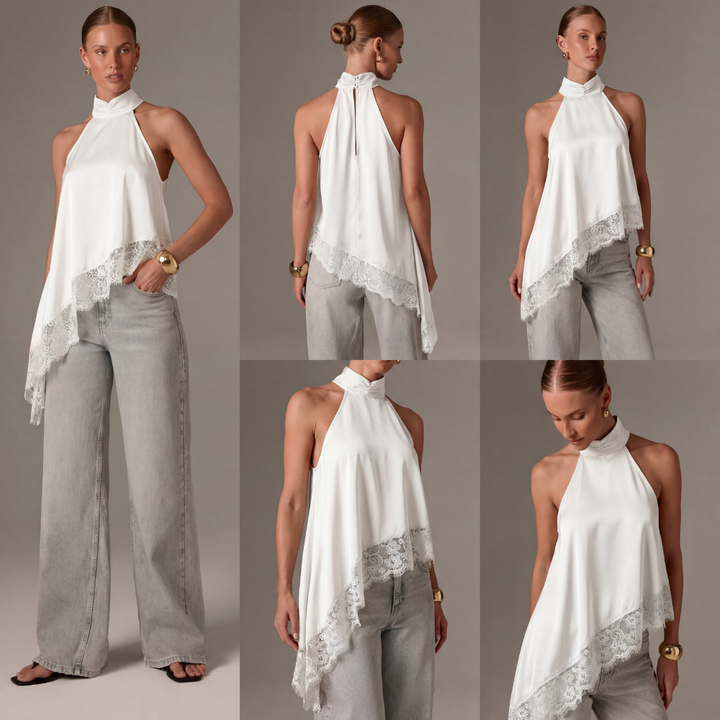 Francia Halter Lace-Hem Top