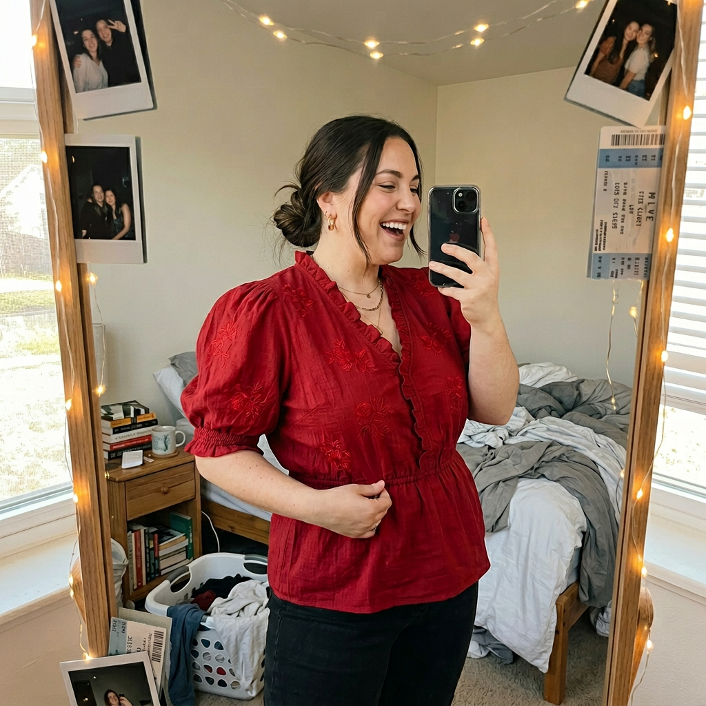 Elara Embroidered Ruffle Puff Blouse